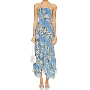 Free People Heat Wave Printed Maxi Dress in Allure Blue Combo Floral Size Small